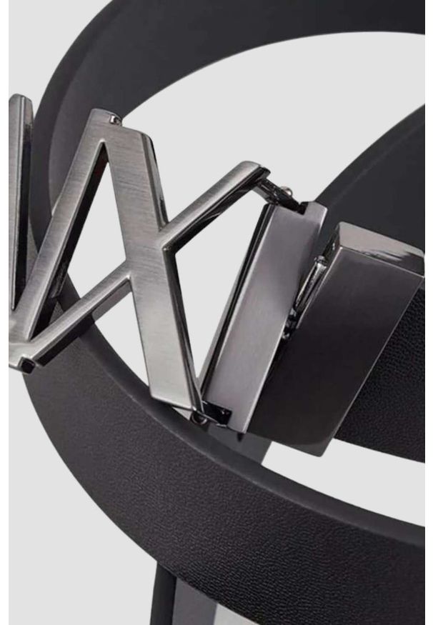 Armani Exchange - ARMANI EXCHANGE Czarny pasek męski ze srebrną klamrą, Rozmiar 34. Kolor: czarny