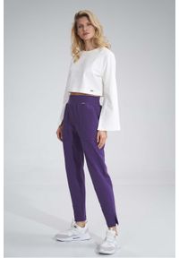 Figl - Bawełniane Spodnie z Rozciętą Nogawką - Fioletowe. Kolor: fioletowy. Materiał: bawełna