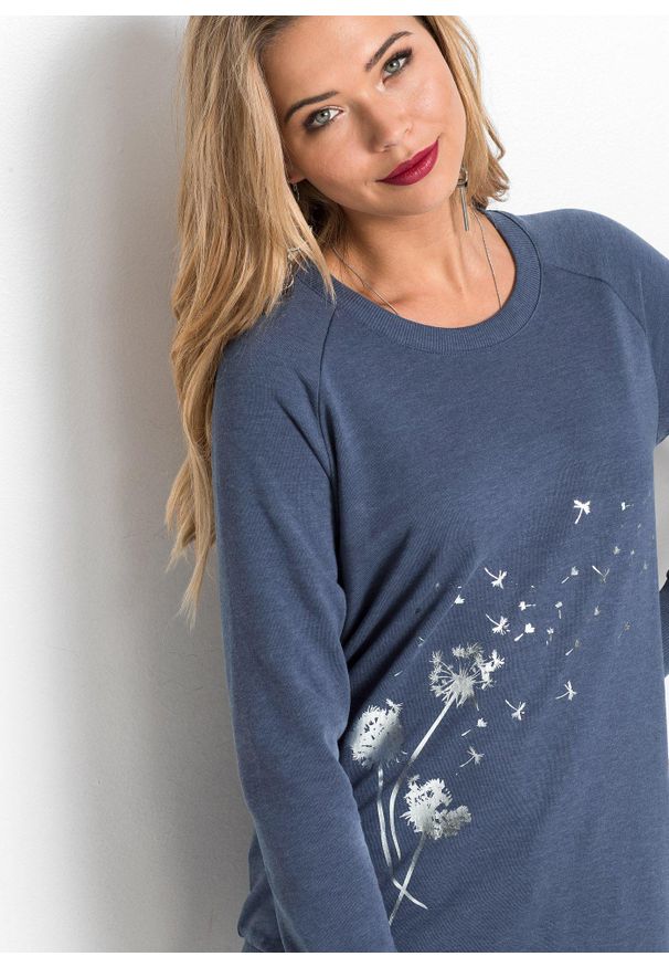 bonprix - Bluza z mieszanki bawełny. Kolor: niebieski. Materiał: dresówka, bawełna. Wzór: nadruk