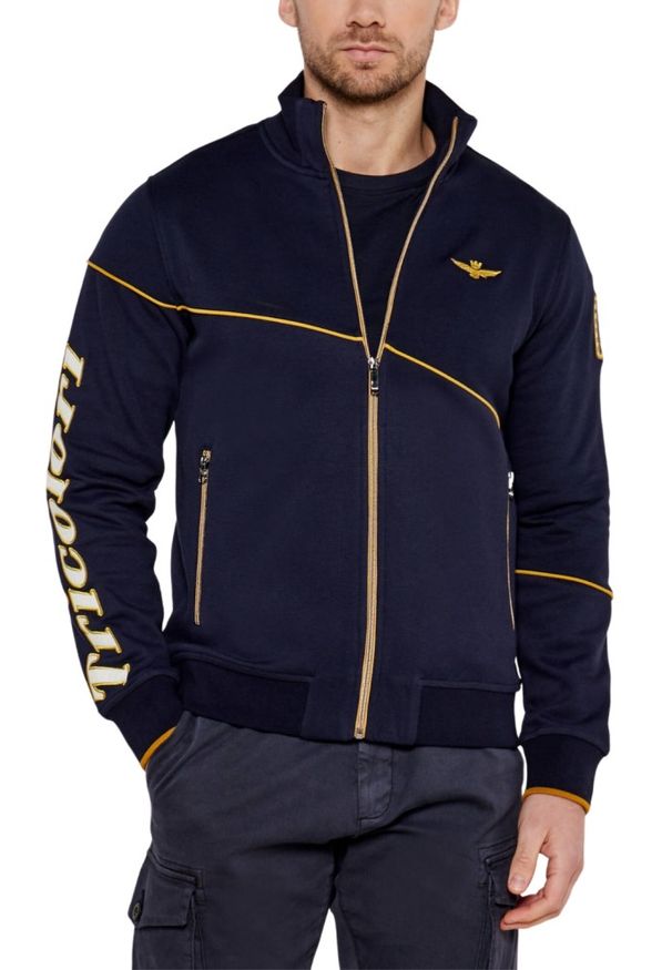 Aeronautica Militare - AERONAUTICA MILITARE Granatowa bluza męska Embroidered Color-block. Kolor: niebieski