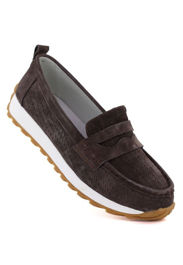 Skórzane mokasyny zamszowe brązowe Sergio Leone SP009. Kolor: brązowy. Materiał: skóra