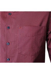 Delikatnie Taliowana Koszula Weekendowa - Pako Jeans - Malinowa, Drobny Wzór. Okazja: na co dzień. Kolor: czerwony. Materiał: bawełna. Styl: casual #5