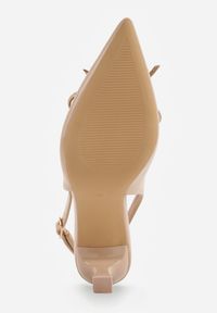 Renee - Ciemnobeżowe Szpilki Slingback VICES Zdobione Gorsetowym Wiązaniem z Kokardą Azimuna. Okazja: na co dzień. Kolor: beżowy. Materiał: jeans, koronka. Wzór: aplikacja. Obcas: na szpilce. Styl: casual, elegancki #8