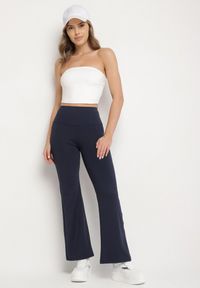 Born2be - Granatowe Legginsy Dzwony z Wysokim Stanem i Szeroką Gumką w Talii Idoreia. Okazja: na co dzień. Stan: podwyższony. Kolor: niebieski. Styl: casual, elegancki #7