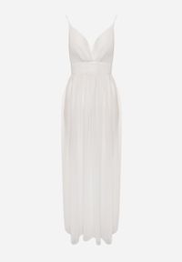 Renee - Biała Rozkloszowana Sukienka Maxi z Gumką w Pasie i Majtkami Medane. Kolor: biały. Długość rękawa: na ramiączkach. Długość: maxi #8