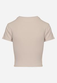 Born2be - Beżowy T-shirt z Prążkowanego Materiału o Krótkim Kroju Telunna. Okazja: na co dzień, na spotkanie biznesowe. Kolor: beżowy. Materiał: materiał, prążkowany. Długość: krótkie. Styl: biznesowy, klasyczny, elegancki, casual