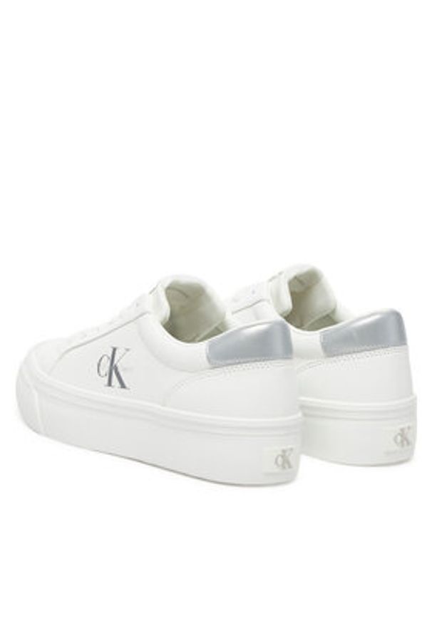 Calvin Klein Jeans Sneakersy Vulc Flatf Lth Silver Logo Tag YW0YW01877 Biały. Kolor: biały. Materiał: skóra
