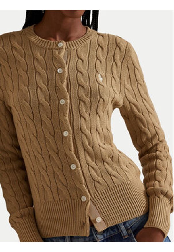 Polo Ralph Lauren Kardigan 211971868502 Beżowy Slim Fit. Typ kołnierza: polo. Kolor: beżowy. Materiał: bawełna