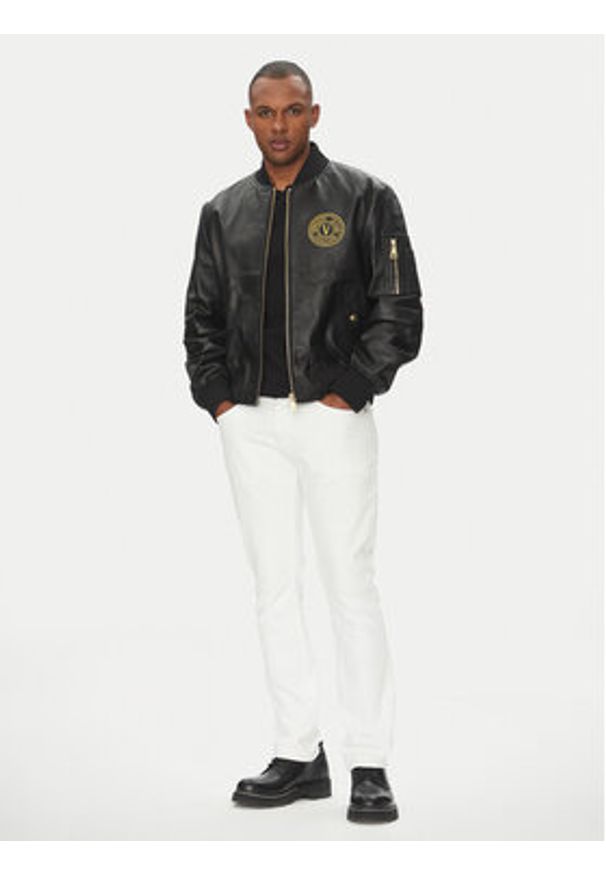 Versace Jeans Couture Kurtka skórzana 78GAVP06 Czarny Regular Fit. Kolor: czarny. Materiał: skóra