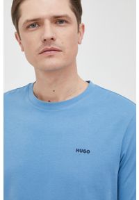 Hugo t-shirt bawełniany gładki. Okazja: na co dzień. Kolor: niebieski. Materiał: bawełna. Wzór: gładki. Styl: casual