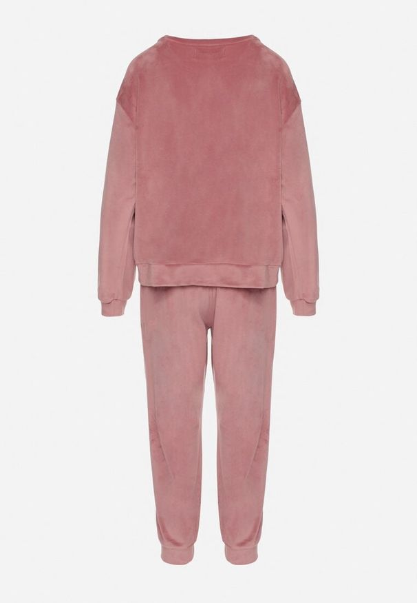 Born2be - Ciemnoróżowy Welurowy Komplet Dresowy Bluza i Spodnie Typu Jogger Lisilwena. Kolor: różowy. Materiał: welur, dresówka. Sport: turystyka piesza