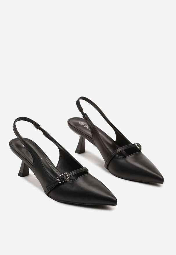 Renee - Czarne Sandały na Kaczuszce Slingback z Paskiem i Klamrą Elearela. Okazja: na co dzień. Zapięcie: klamry. Kolor: czarny. Materiał: jeans. Wzór: aplikacja. Obcas: na szpilce. Styl: casual, elegancki