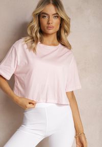 Renee - Różowy Oversizowy T-shirt z Bawełny z Okrągłym Dekoltem Calama. Kolor: różowy. Materiał: bawełna. Wzór: kolorowy. Styl: elegancki