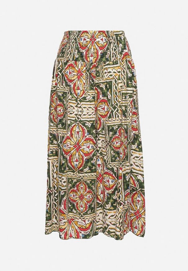 Born2be - Ciemnozielone Bawełniane Spodnie Culotte z Wysokim Stanem i Gumką w Talii w Boho Stylu Olovia. Stan: podwyższony. Kolor: zielony. Materiał: bawełna. Styl: boho