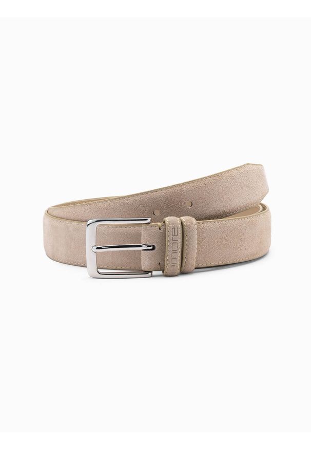 Ombre Clothing - Jednobarwny pasek męski z naturalnego zamszu – beżowy V2. Kolor: beżowy. Materiał: zamsz. Styl: klasyczny, casual, elegancki