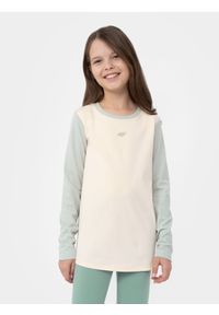 4F JUNIOR - Longsleeve gładki dziewczęcy. Kolor: turkusowy. Materiał: bawełna. Długość rękawa: długi rękaw. Wzór: gładki