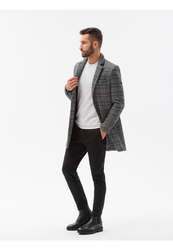 Ombre Clothing - Płaszcz męski C499 - czarny - XXL. Kolor: czarny. Materiał: poliester, akryl