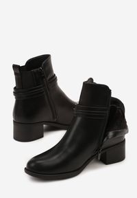 Born2be - Czarne Botki Sztyblety z Metalicznymi Ozdobami Falavela. Okazja: na co dzień. Zapięcie: zamek. Kolor: czarny. Wzór: aplikacja. Styl: casual, elegancki #7