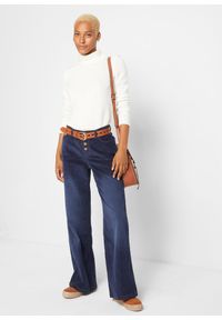 bonprix - Spodnie sztruksowe ze stretchem, Wide. Kolor: niebieski. Materiał: sztruks #3