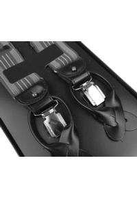 Modini - Szelki do spodni na guziki - szare z białymi paskami G24. Kolor: szary, biały, wielokolorowy. Materiał: skóra, guma #1