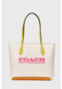 Coach torebka skórzana kolor beżowy. Kolor: beżowy. Materiał: skórzane. Rodzaj torebki: na ramię