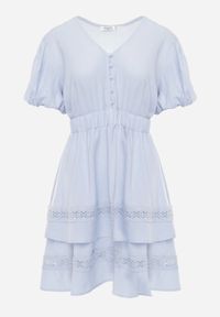 Born2be - Jasnoniebieska Letnia Sukienka Wiskozowa o Rozkloszowanym Kroju z Bufiastymi Rękawami Aikede. Okazja: na co dzień. Kolor: niebieski. Materiał: wiskoza. Sezon: lato. Typ sukienki: proste, rozkloszowane. Styl: casual, boho #7