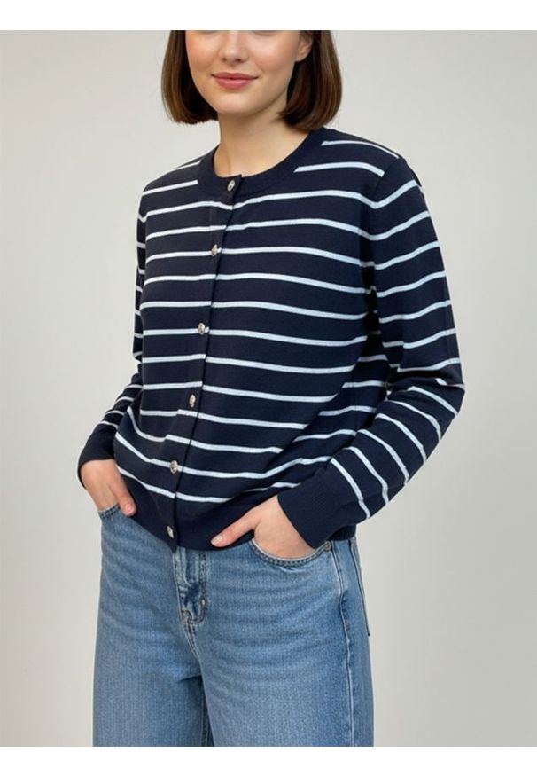 Sinsay - Kardigan z guzikami w paski - granatowy. Kolor: niebieski. Wzór: paski