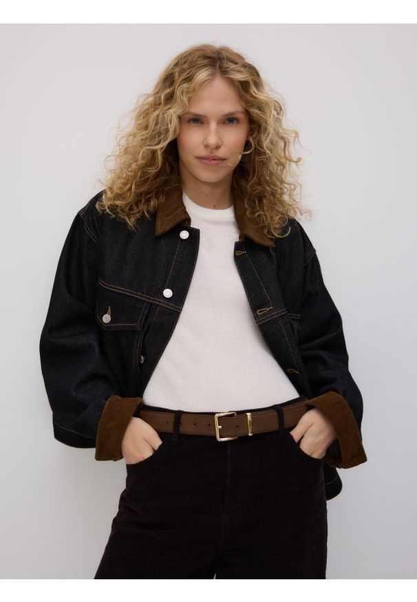 Reserved - Skórzany pasek - brązowy. Kolor: brązowy. Materiał: skóra