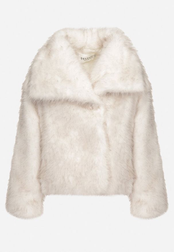 Born2be - Jasnobeżowa Kurtka Futerko z Szerokim Kołnierzem Vertilira. Okazja: na co dzień. Kolor: beżowy. Materiał: futro. Styl: wizytowy, casual, elegancki