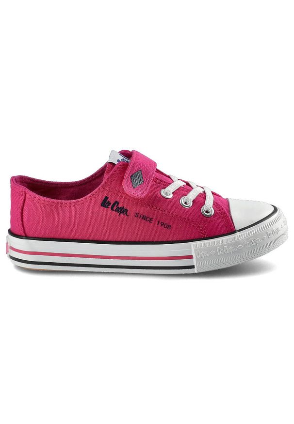 Różowe Trampki Dziecięce Lee Cooper Buty Na Rzepy. Okazja: na uczelnię. Zapięcie: rzepy. Kolor: różowy. Materiał: materiał, guma. Szerokość cholewki: normalna. Wzór: kolorowy