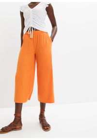 bonprix - Spodnie culotte z dżerseju w prążek, z wygodnym paskiem. Kolor: pomarańczowy. Materiał: jersey. Wzór: prążki