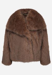Born2be - Brązowa Futrzana Kurtka z Szerokim Kołnierzem Merionnie. Kolor: brązowy. Materiał: futro. Styl: elegancki #2