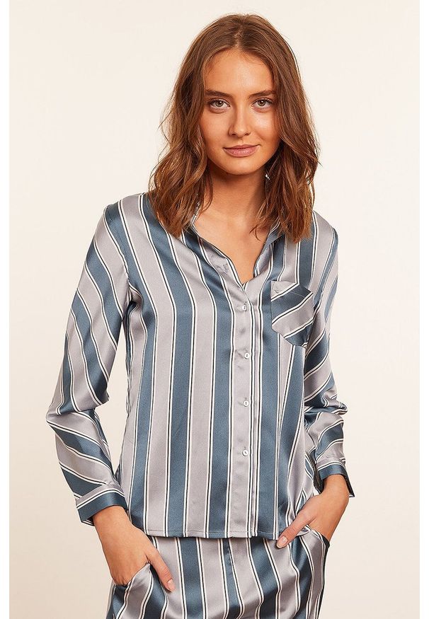 Etam koszula piżamowa Ouzna damska satynowa. Kolor: niebieski. Materiał: satyna. Długość: długie