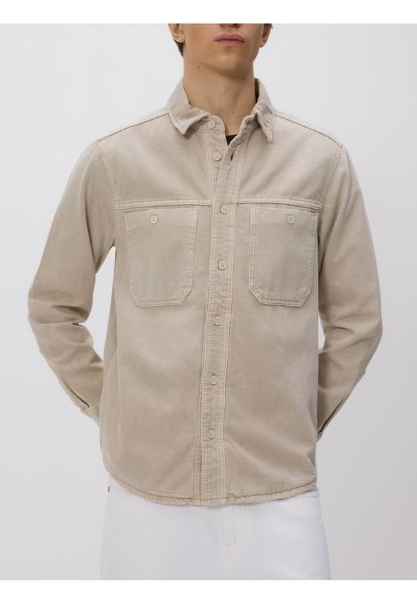 Reserved - Bawełniana koszula regular fit - beżowy. Kolor: beżowy. Materiał: bawełna