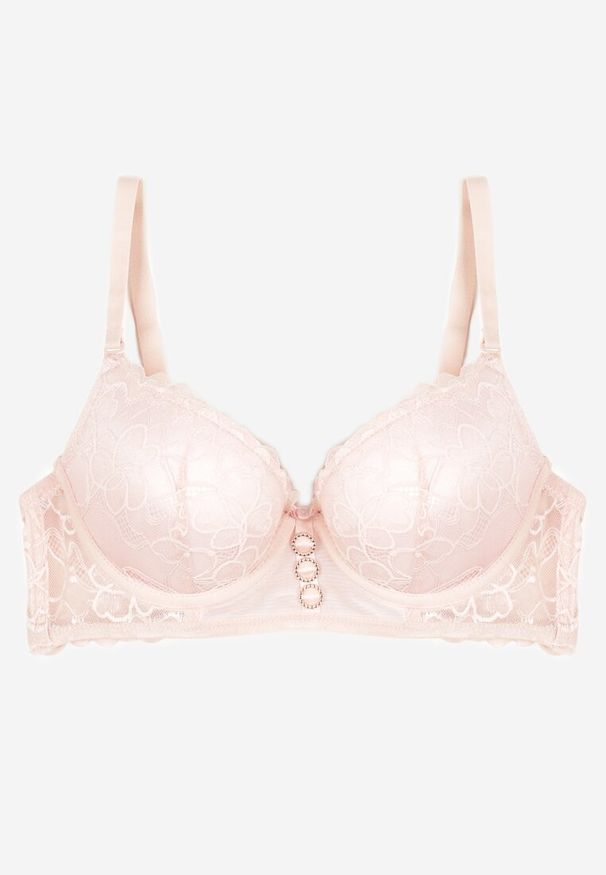 Renee - Różowy Biustonosz Push Up z Ozdobną Koronką Neamitra. Kolor: różowy. Materiał: koronka. Rodzaj stanika: push-up. Wzór: koronka