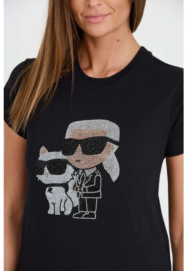 Karl Lagerfeld - KARL LAGERFELD Czarny damski t-shirt Ikonik 2.0, Rozmiar XS. Kolor: czarny