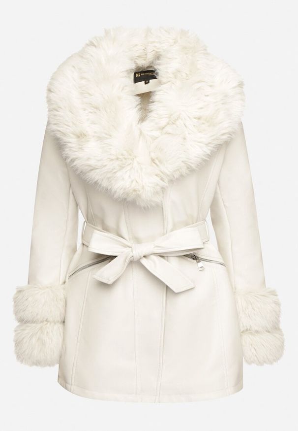 Born2be - Biała Taliowana Kurtka z Imitacji Skóry Obszyta Futerkiem Tilista. Okazja: na co dzień. Kolekcja: plus size. Kolor: biały. Materiał: skóra, futro. Długość rękawa: długi rękaw. Długość: długie. Styl: klasyczny, elegancki, casual