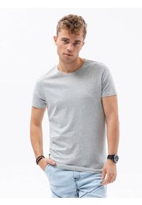 Ombre Clothing - T-shirt męski bawełniany BASIC S1224 - szary melanż - XXL. Kolor: szary. Materiał: bawełna. Wzór: melanż. Styl: klasyczny #1