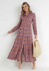 Born2be - Ciemnoróżowa Sukienka Hypsamna. Kolor: różowy. Materiał: skóra, bawełna. Długość rękawa: długi rękaw. Wzór: aplikacja, nadruk. Typ sukienki: szmizjerki, koszulowe. Długość: maxi #1