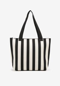 Born2be - Czarna Torebka w Paski Shopper na Suwak Salisea. Kolor: czarny. Wzór: paski. Styl: klasyczny, elegancki, casual