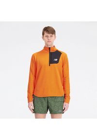 Bluza męska New Balance MT23252CEN – pomarańczowa. Kolor: pomarańczowy. Materiał: materiał, tkanina, poliester, skóra. Sport: fitness