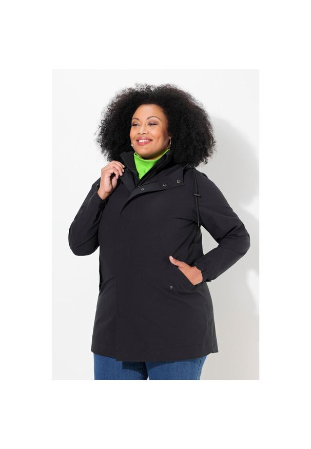 ULLA POPKEN - Damskie Kurtka funkcyjna HYPRAR 3w1 trapezowy krój pikowana kamizelka kaptur. Kolekcja: plus size. Kolor: czarny. Materiał: poliester, materiał. Sport: turystyka piesza