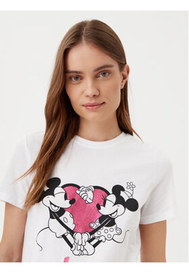 only - ONLY T-Shirt Mickey 15317991 Biały Regular Fit. Kolor: biały. Materiał: bawełna