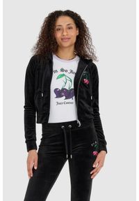 Juicy Couture - JUICY COUTURE Czarna welurowa bluza dresowa z haftowanymi wisienkami. Kolor: czarny. Materiał: welur, dresówka. Wzór: haft