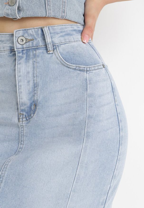 Born2be - Niebieska Jeansowa Spódnica Maxi z Rozcięciem Lenama. Kolor: niebieski. Materiał: jeans