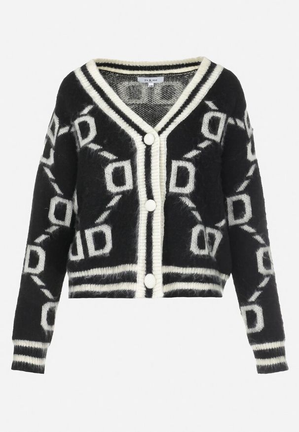 Born2be - Czarno-Biały Kardigan Cathel. Okazja: na co dzień. Kolor: czarny. Materiał: jeans, dzianina. Długość rękawa: długi rękaw. Długość: długie. Sezon: zima, jesień. Styl: casual