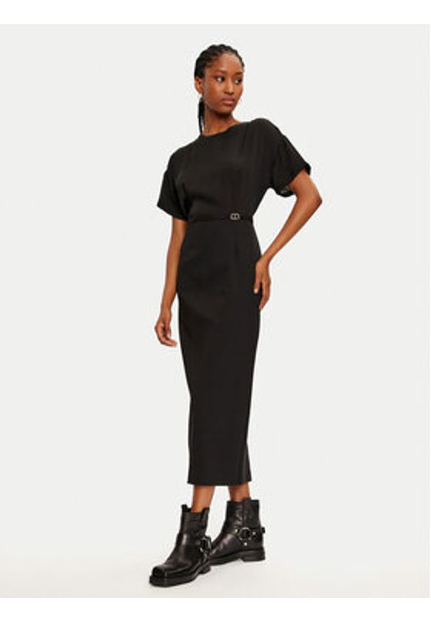 TwinSet - TWINSET Sukienka dzianinowa 242TP2402 Czarny Loose Fit. Kolor: czarny. Materiał: wiskoza