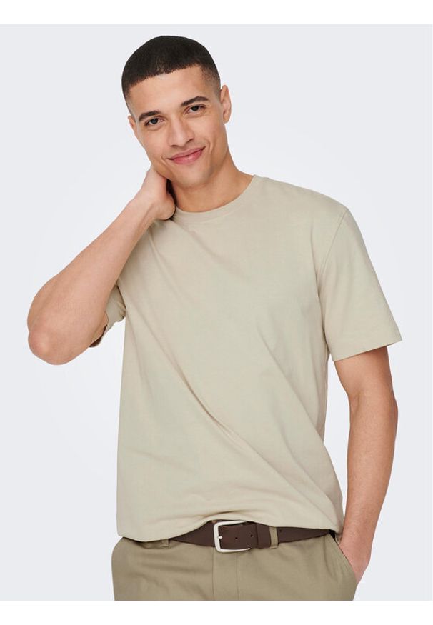 Only & Sons T-Shirt 22025208 Beżowy Regular Fit. Kolor: beżowy. Materiał: bawełna