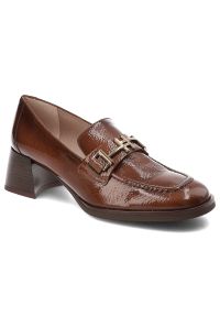 Brązowe Półbuty Hispanitas Eleganckie Obuwie Damskie. Okazja: na co dzień. Zapięcie: klamry. Kolor: brązowy. Materiał: jeans, lakier, skóra. Obcas: na obcasie. Styl: elegancki. Wysokość obcasa: średni #1