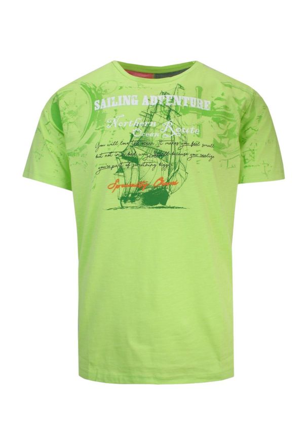 MCL - T-Shirt Męski Zielony, Neonowy z Nadrukiem w Żaglówkę, Krótki Rękaw, Koszulka, U-neck. Okazja: na co dzień. Kolor: zielony. Materiał: bawełna. Długość rękawa: krótki rękaw. Długość: krótkie. Wzór: nadruk. Sezon: wiosna, lato. Styl: casual